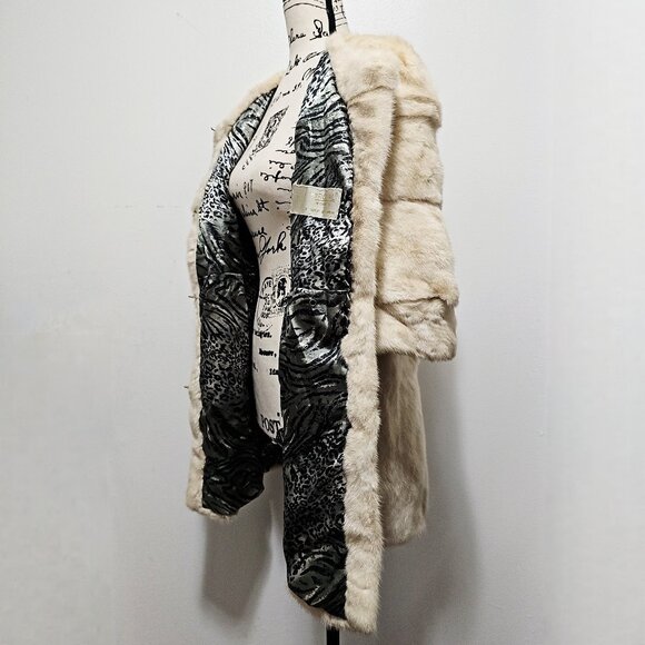 New Real MINK Fur Coat Jacket Stroller Beige Cream White Palomino Golden Saga - Picture 3 of 6